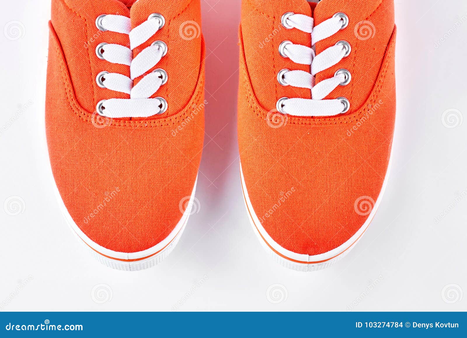 Pair of Orange Sneakers Close Up. Stock Photo - Image of path, gumshoes ...