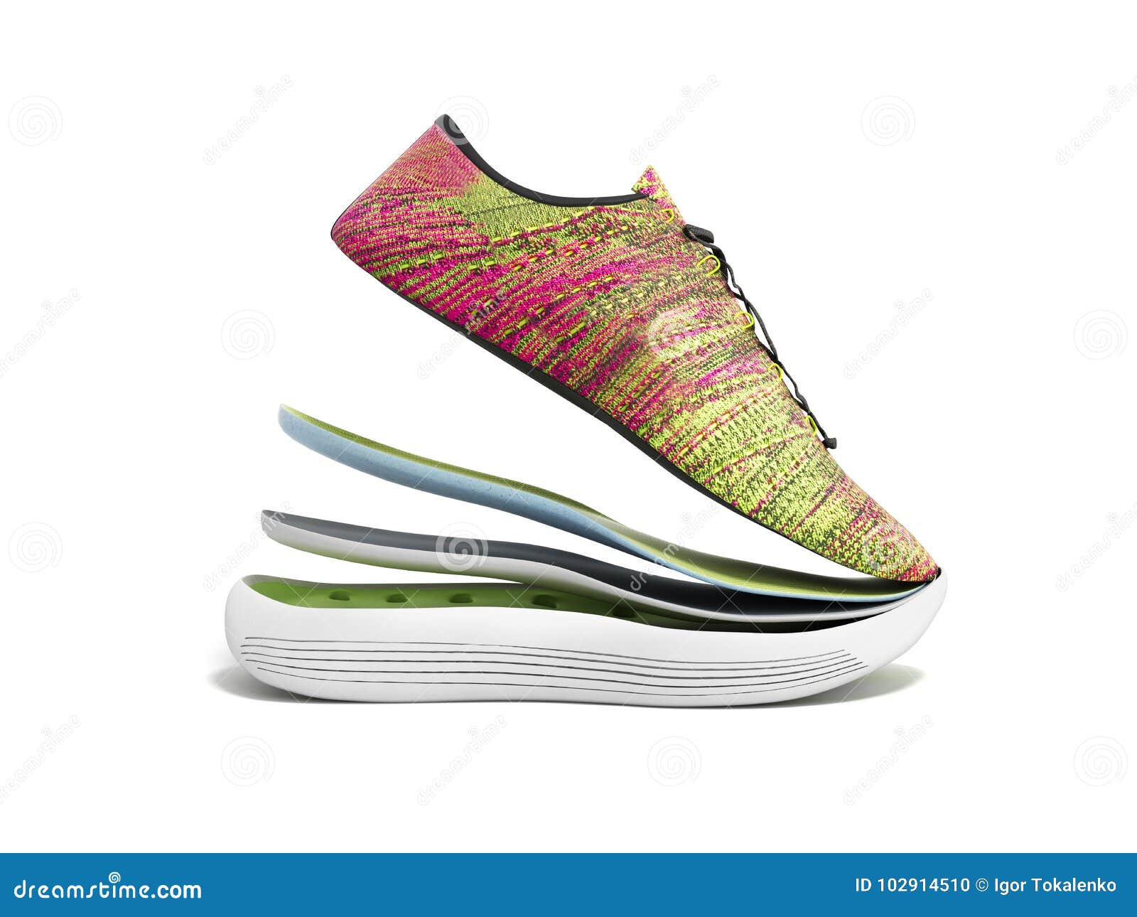 Pair of Pink Sport Shoes by Layers 3d Render on White Stock