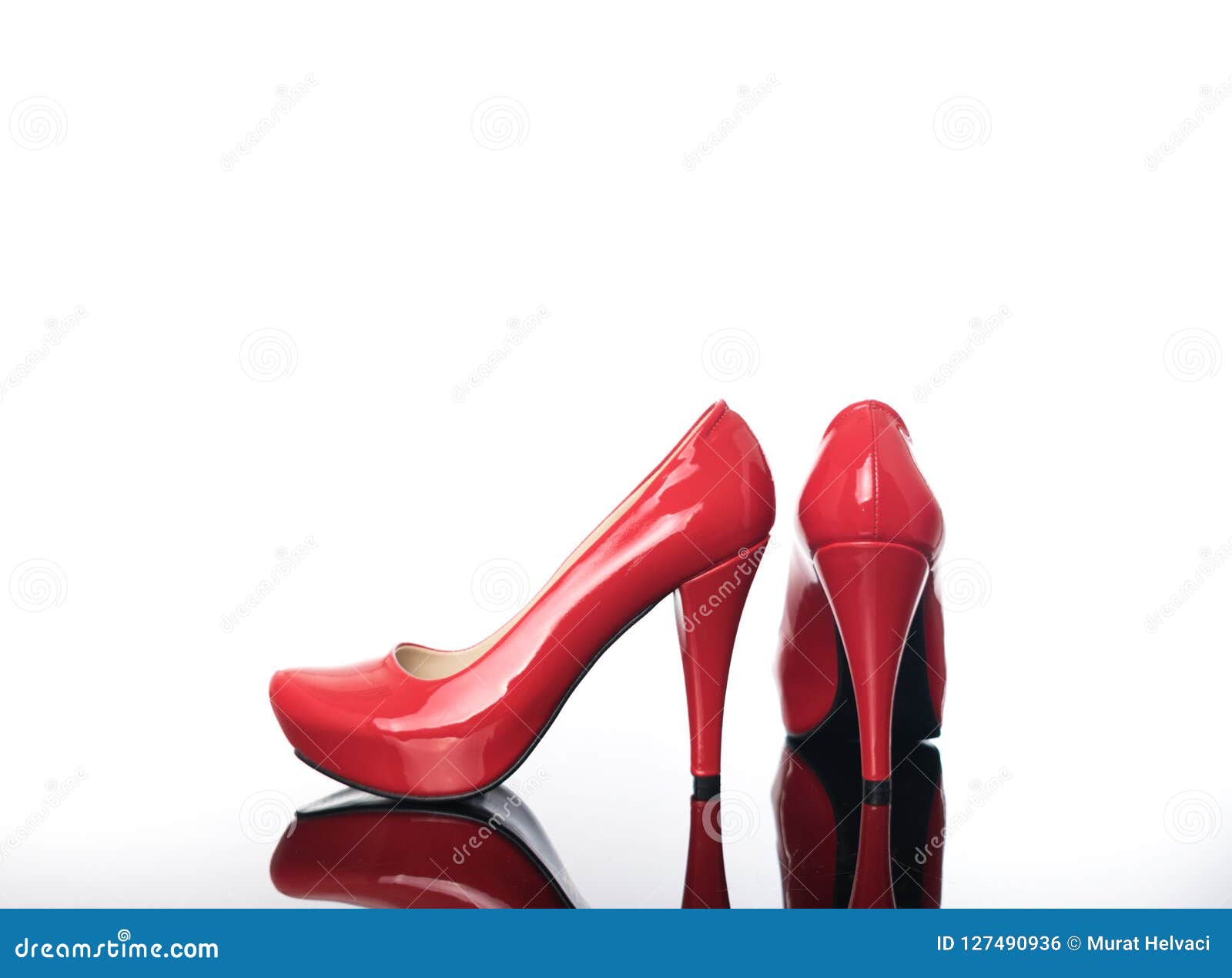 Pair of Pointed Female Shoes in Red High Heels Platform Stock Photo ...