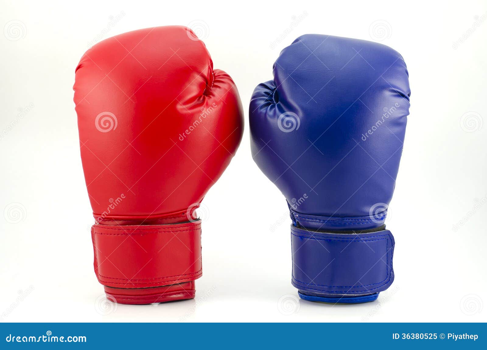 Pair of Red and Blue Leather Boxing Gloves Isolated on White Stock