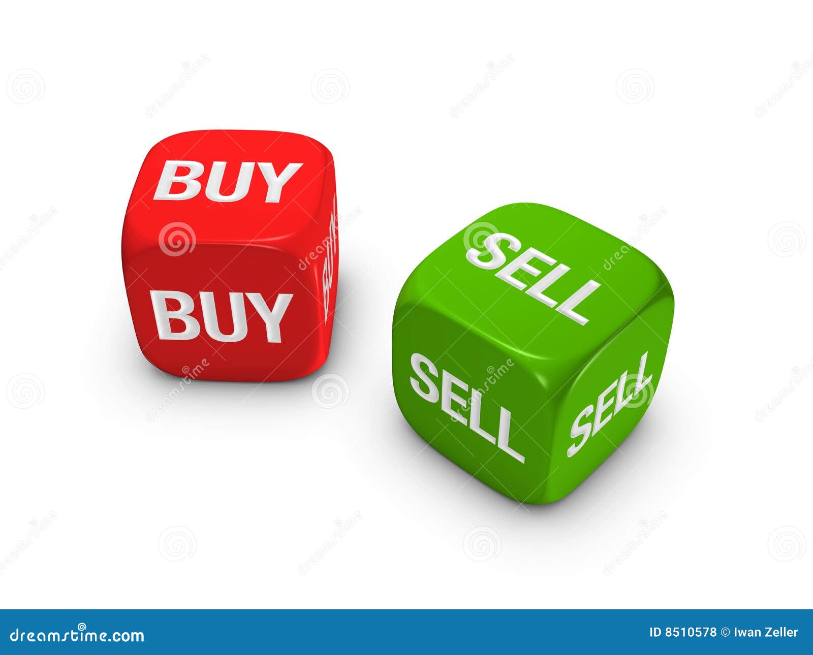 Pair of Red and Green Dice with Buy, Sell Sign Stock Photo Image of