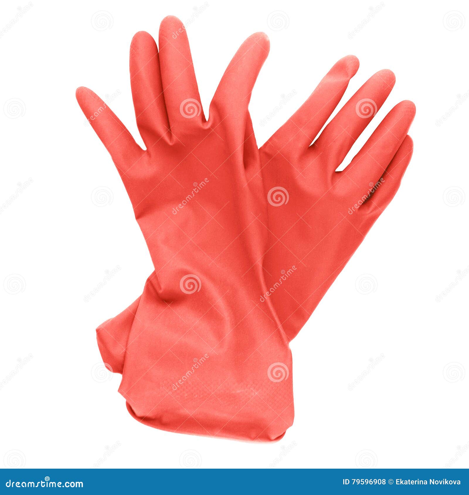 Pair of Red Rubber Cleaning Gloves Isolated on a White Stock Photo