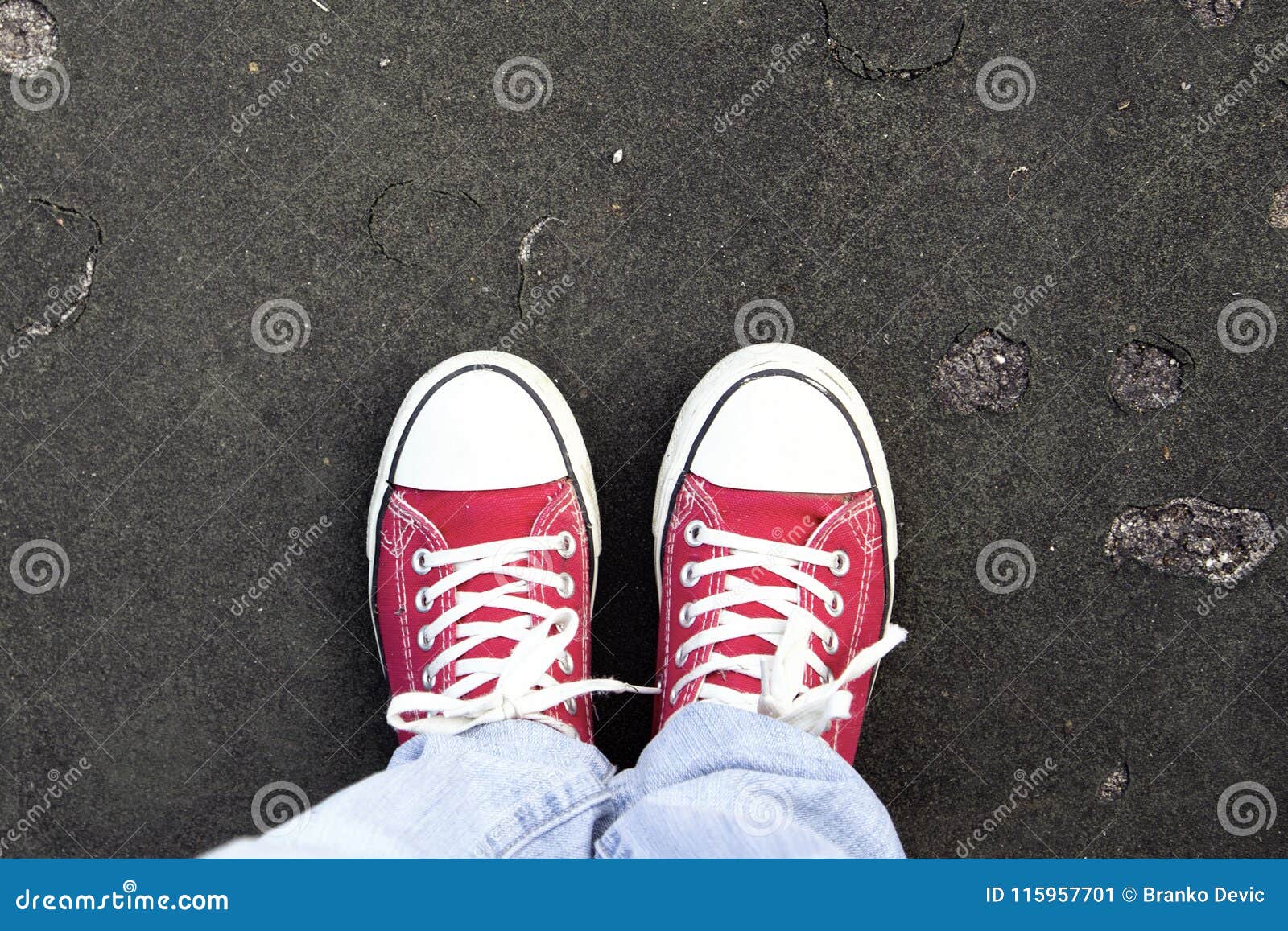 Pair of Shoes Standing on a Road Stock Image - Image of sneakers ...