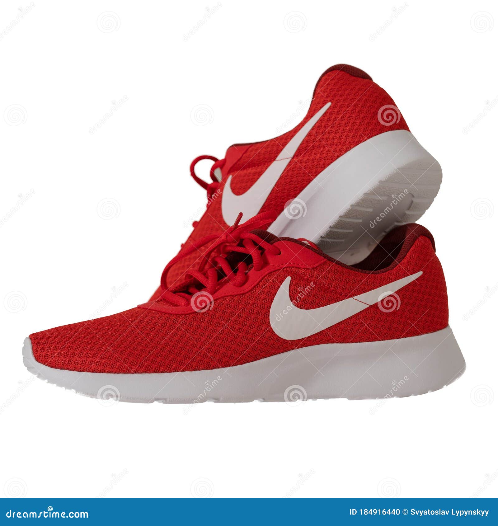 Pair of Red Sneakers. Popular Nike Brand Shoes Model on Laces from for  Fitness and Running. Isolated on White Background Editorial Image - Image  of retail, clothes: 184916440