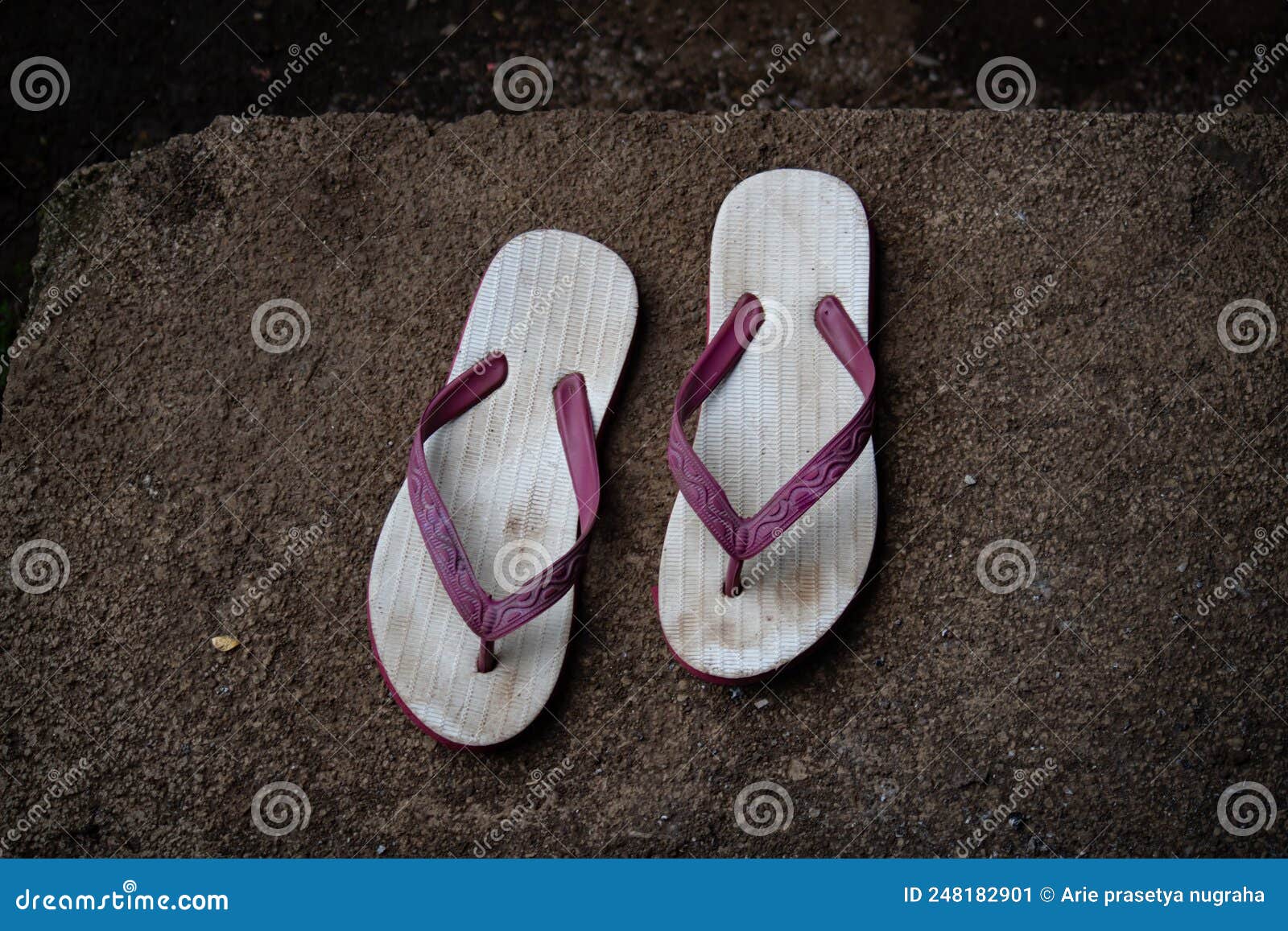 A Pair of Red and White Flip-flops Stock Image - Image of brown, black ...