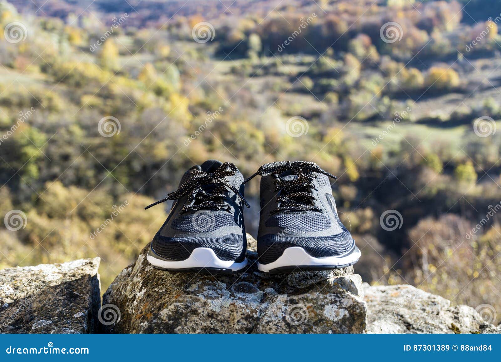 Pair of Running Shoes in the Mountain Stock Image Image of object