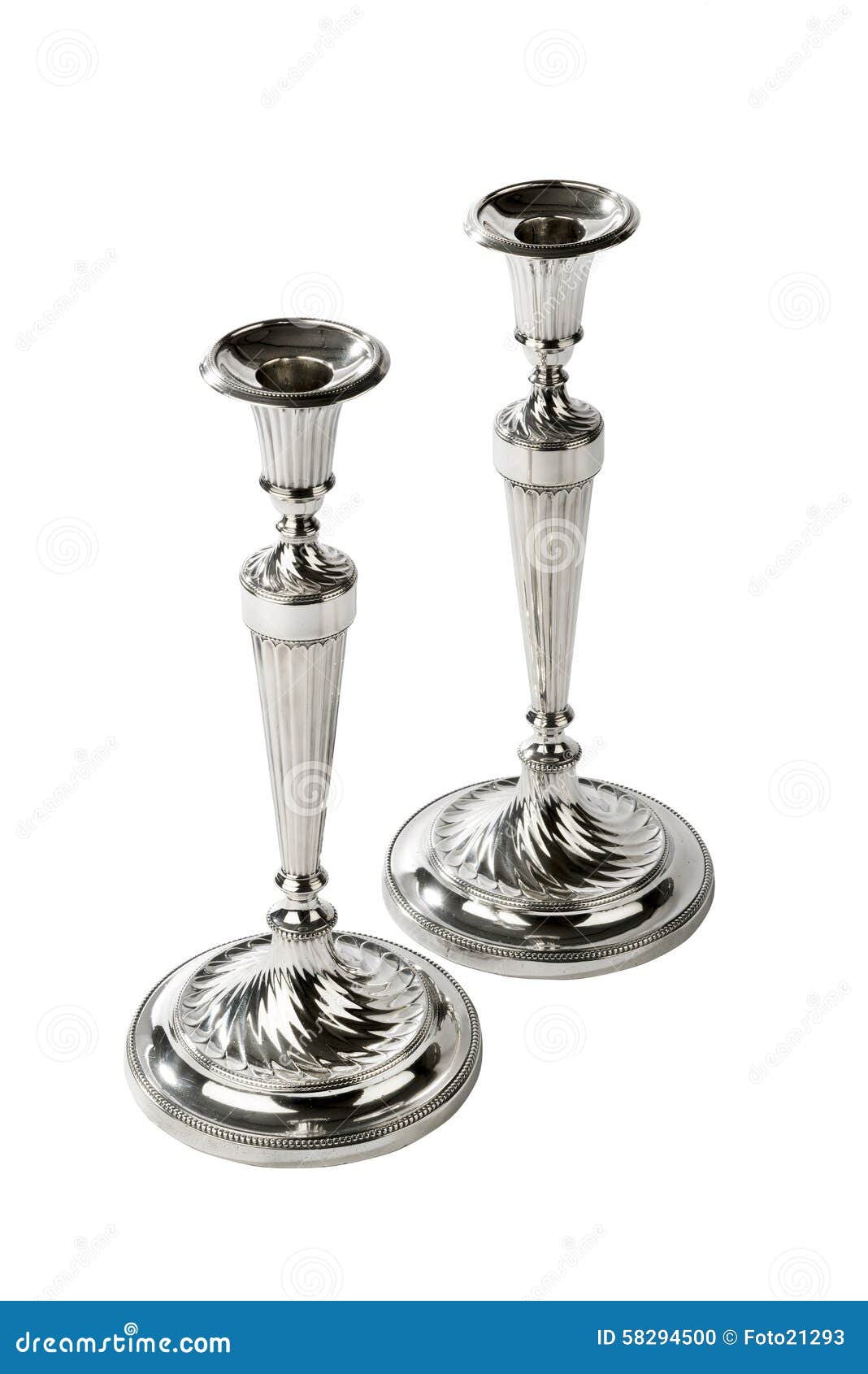 Pair silver candlesticks stock photo. Image of decorative 58294500