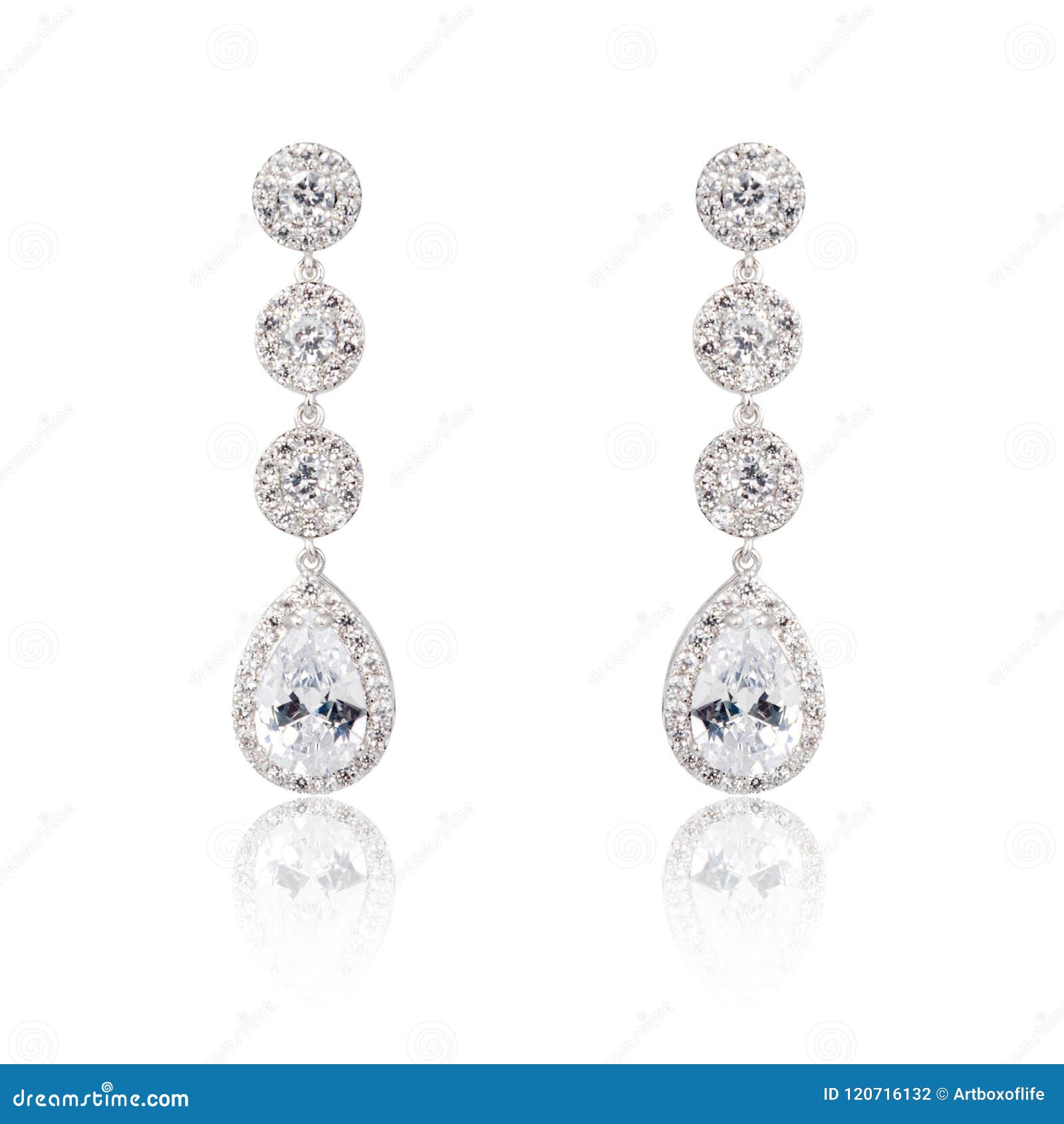 Pair of Silver Diamond Earrings on White Stock Photo Image of closeup