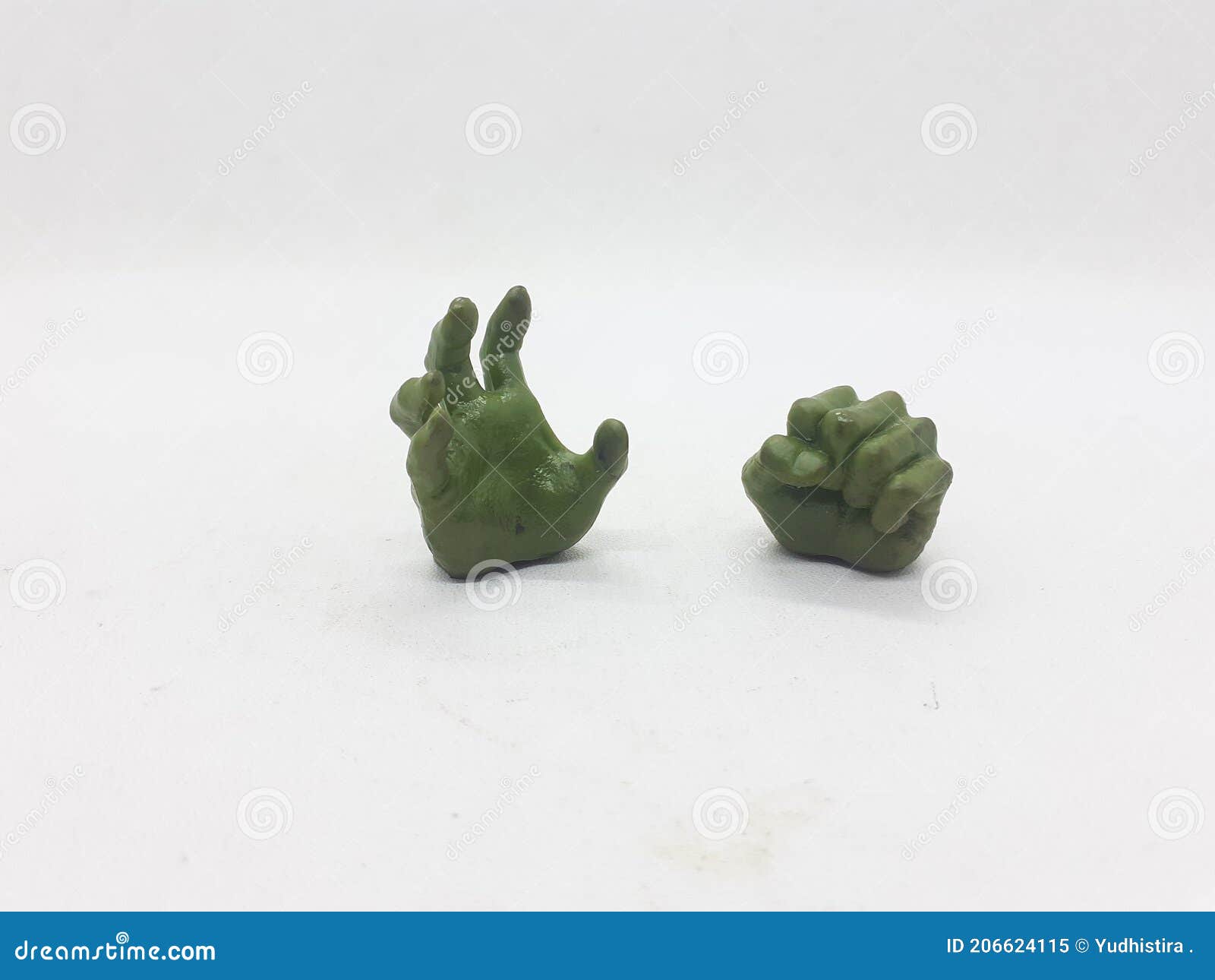 A Pair of Small Action Figure Hands on White Isolation Background Stock