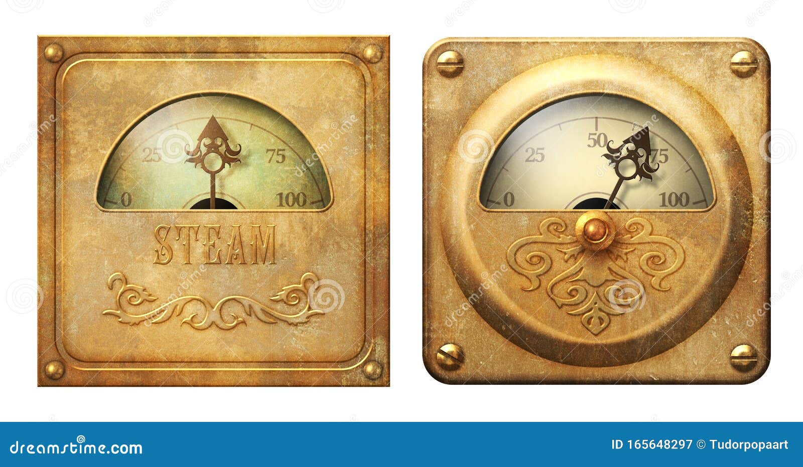 a pair of steampunk victorian gauge meters 