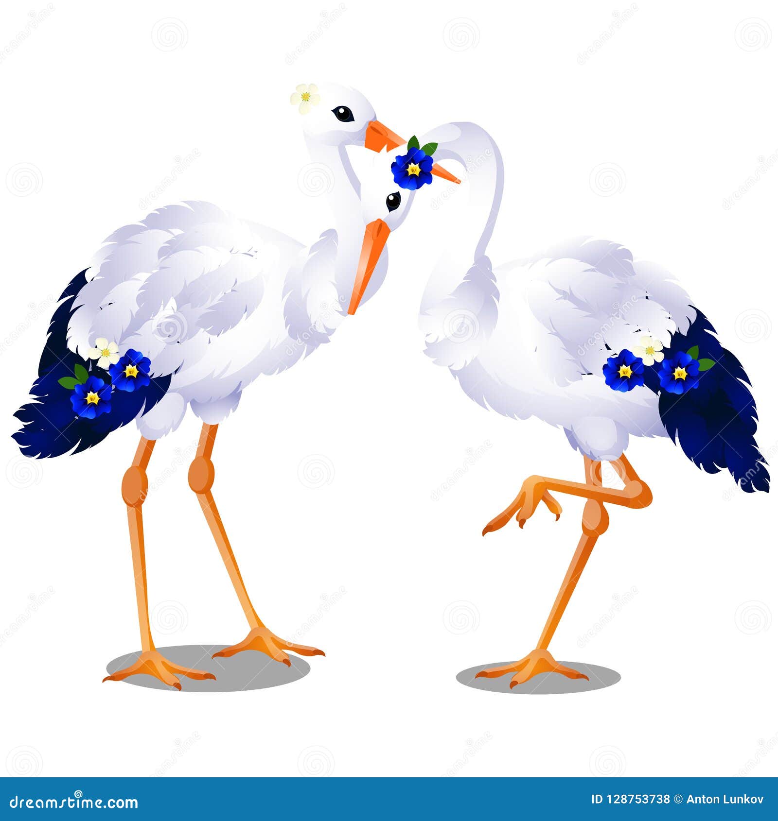 Pair Of Storks Isolated On White Background Vector Cartoon Close Up Illustration Stock Vector Illustration Of Exoticism Bird