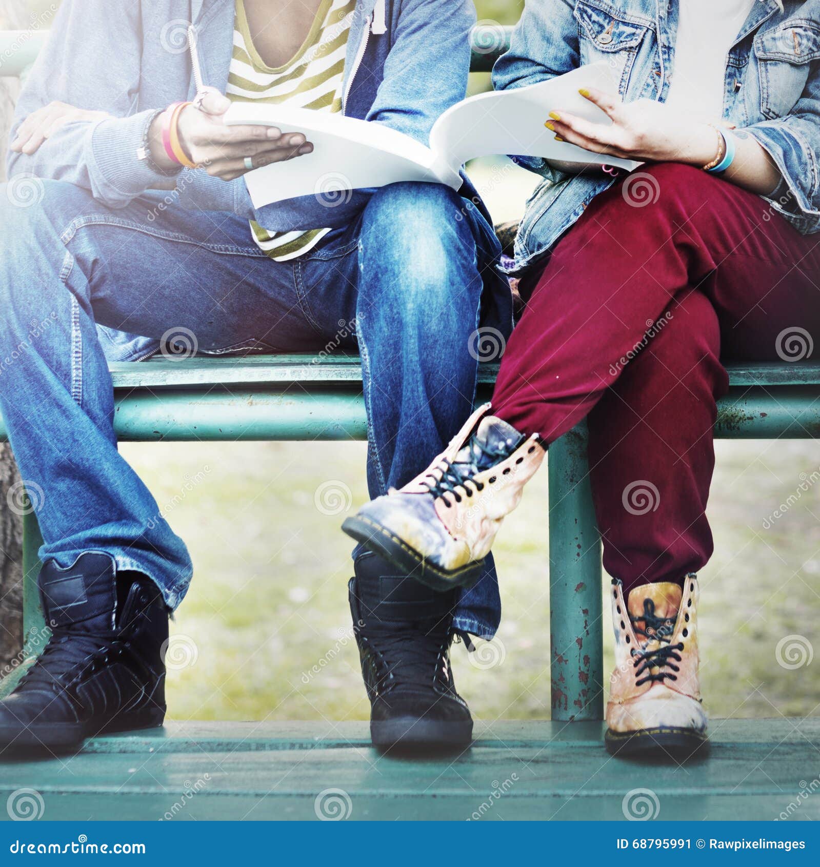 Pair Students Studying Bleachers Together Concept Stock Image Image