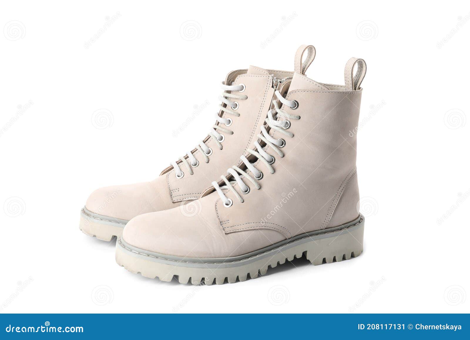 Pair of Stylish Boots on White Background Stock Image Image of shoe