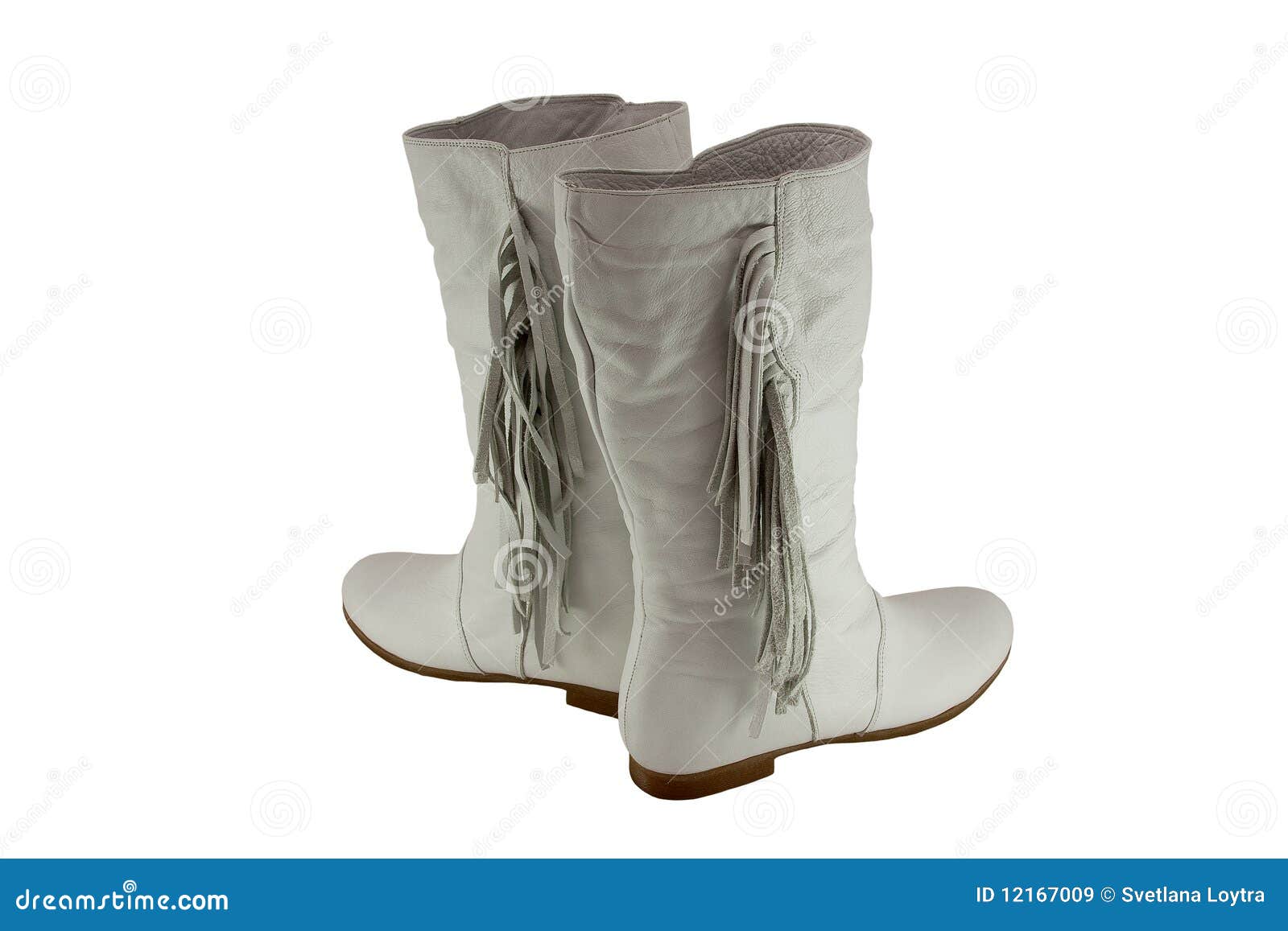 Pair of Stylish Female White Leather Boots Stock Image - Image of ...