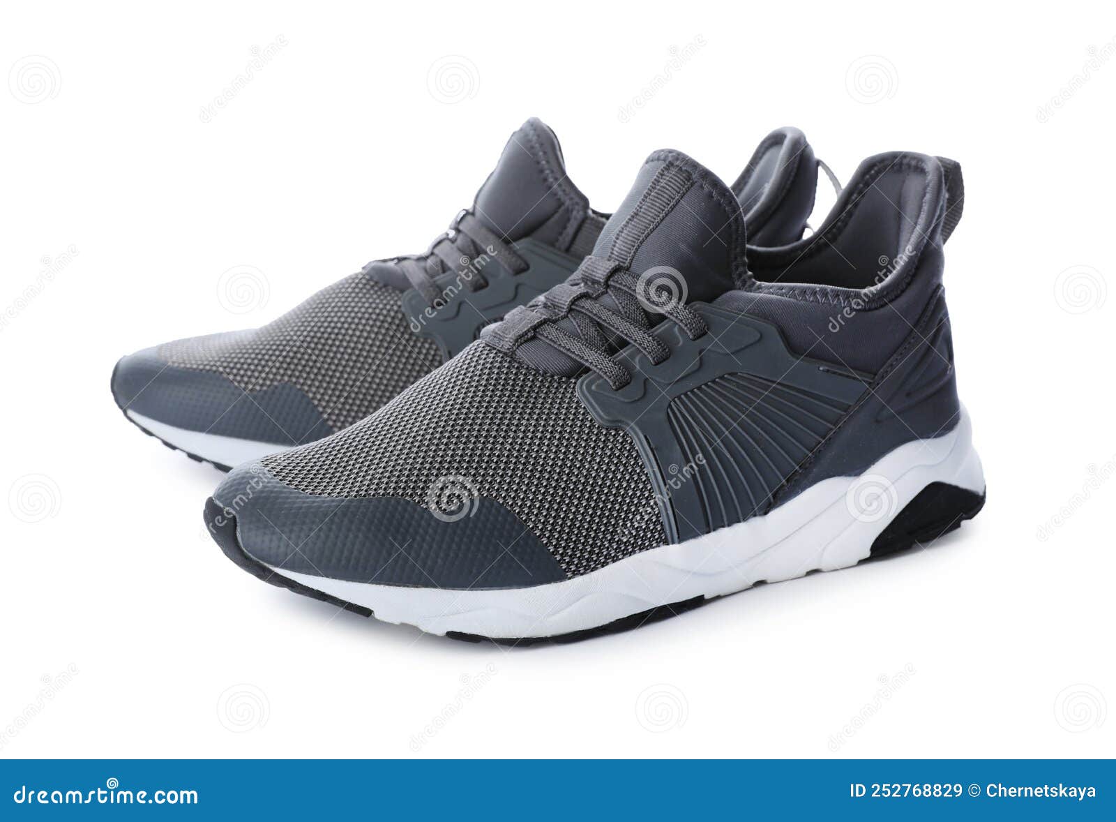 Pair of Stylish Grey Sneakers on White Background Stock Image - Image ...