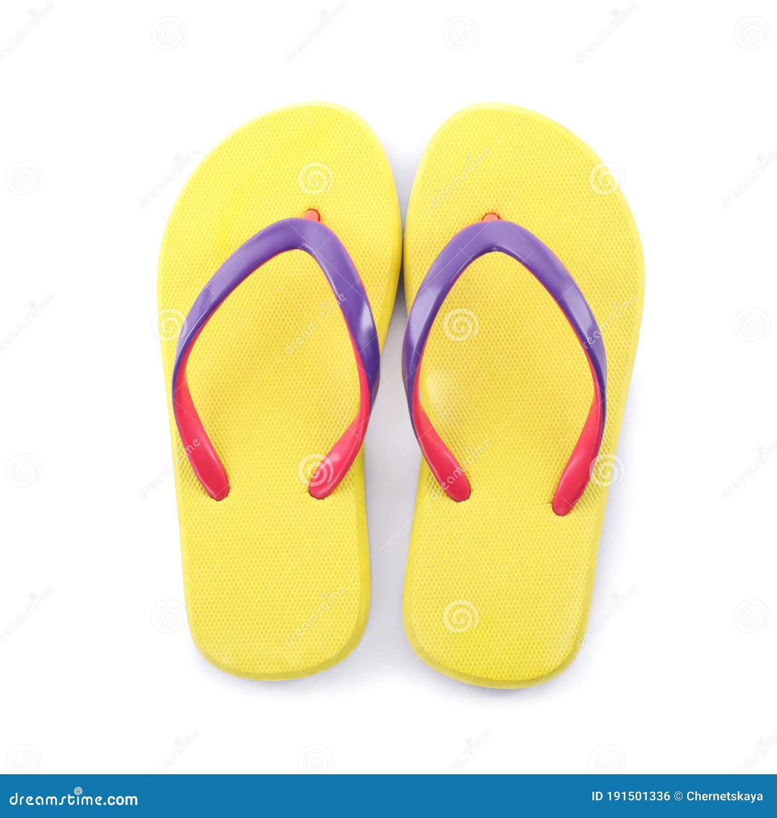 Pair of Stylish Yellow Flip Flops Isolated, Top View. Beach Object ...