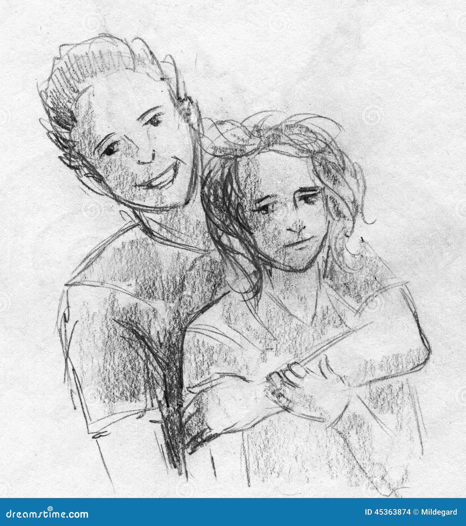 Sad Boy And Girl Pencil Drawing