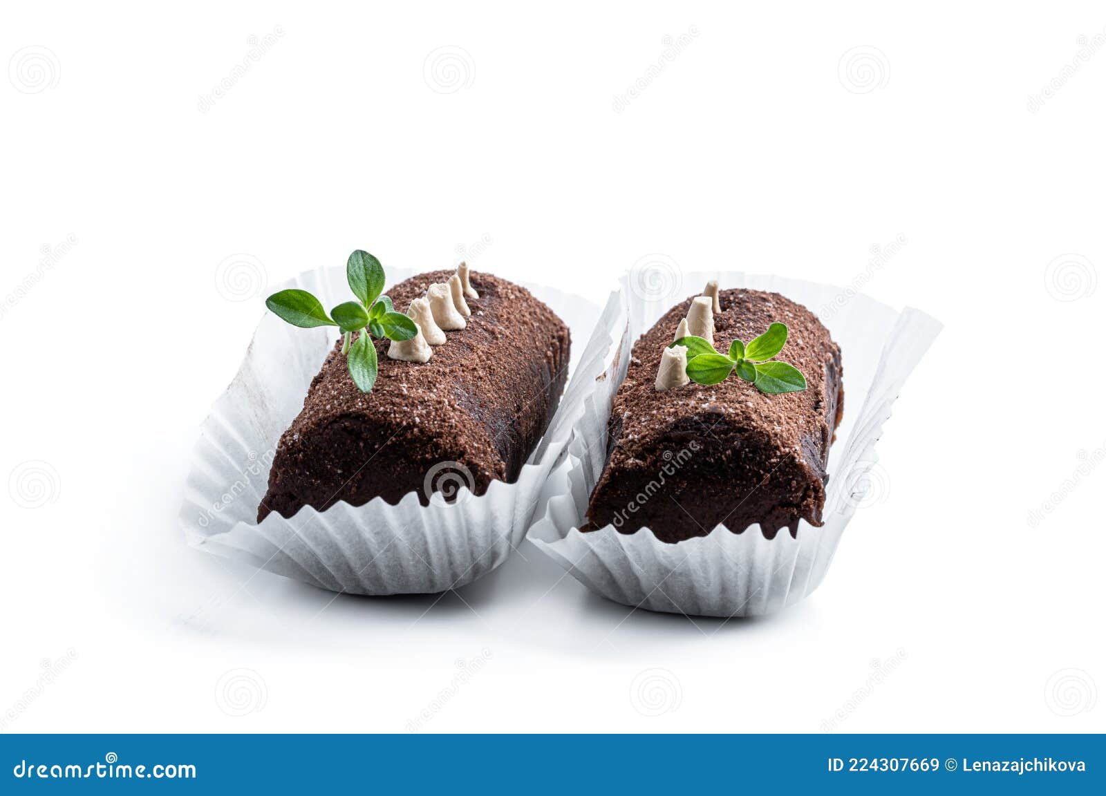 A Pair of Traditional Russian Chocolate Biscuit Cakes Isolated on White