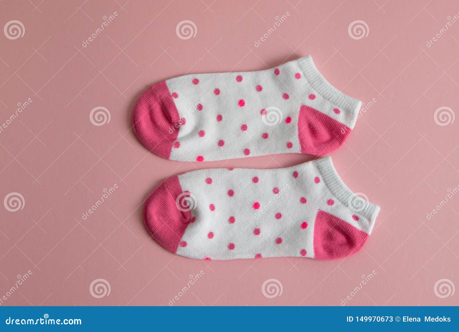 A Pair of White Socks for Children with Pink Socks and Heels, with Pink ...