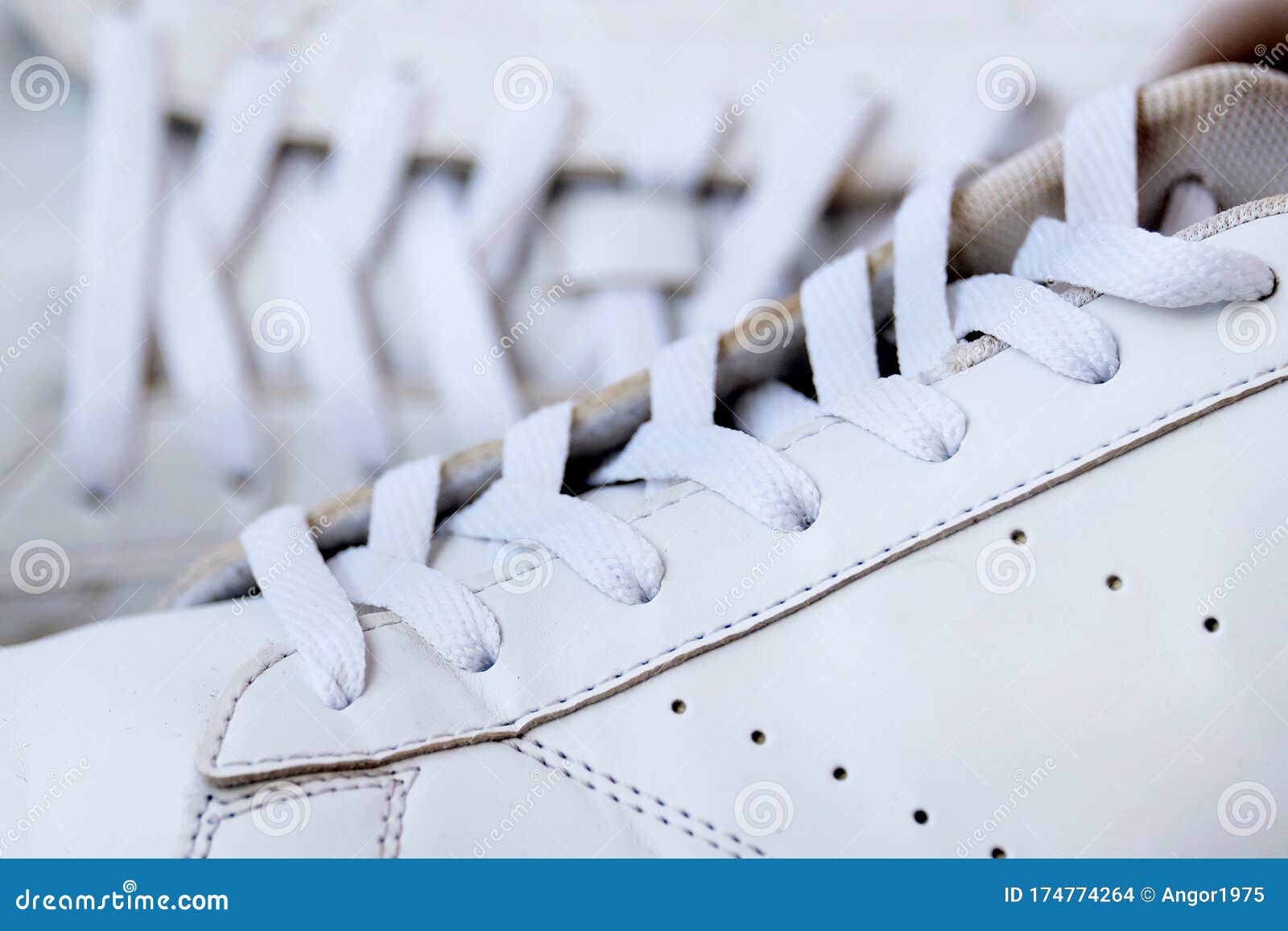 Pair of White Used Sneakers with Shoelaces Stock Photo Image of shoes, flat 174774264