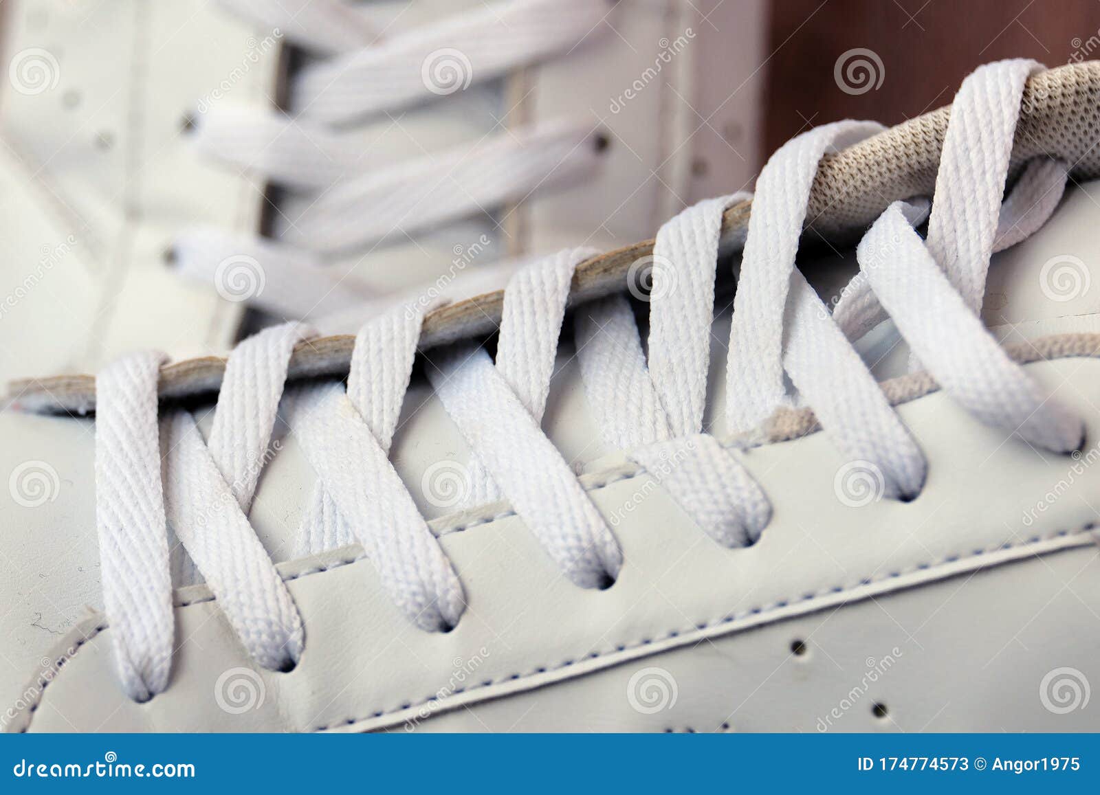 Pair of White Used Sneakers with Shoelaces Stock Image Image of casual, minimalistic 174774573