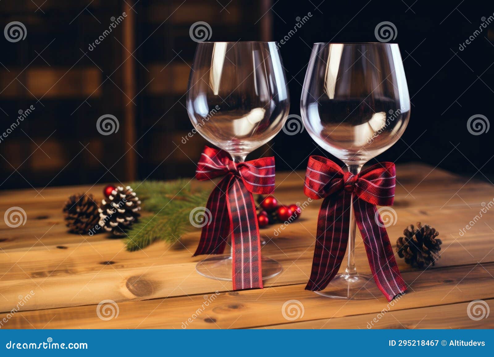 A Pair of Wine Glasses Wrapped As Gift on Wooden Table Stock Image