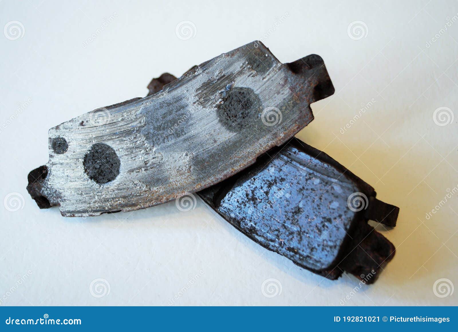 Pair of Worn Out Ruined Disc Brake Pads Stock Image Image of garage
