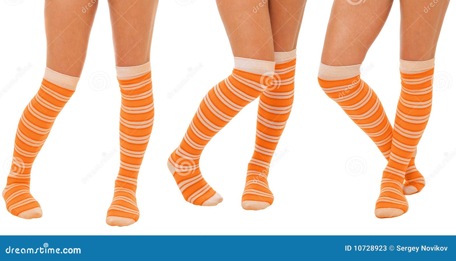Pairs of Women Legs in Orange Socks Stock Image - Image of female, cute