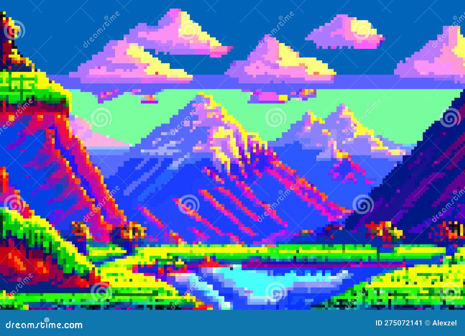 paisagem de montanhas com pixel art. ilustração vetorial. 11508049