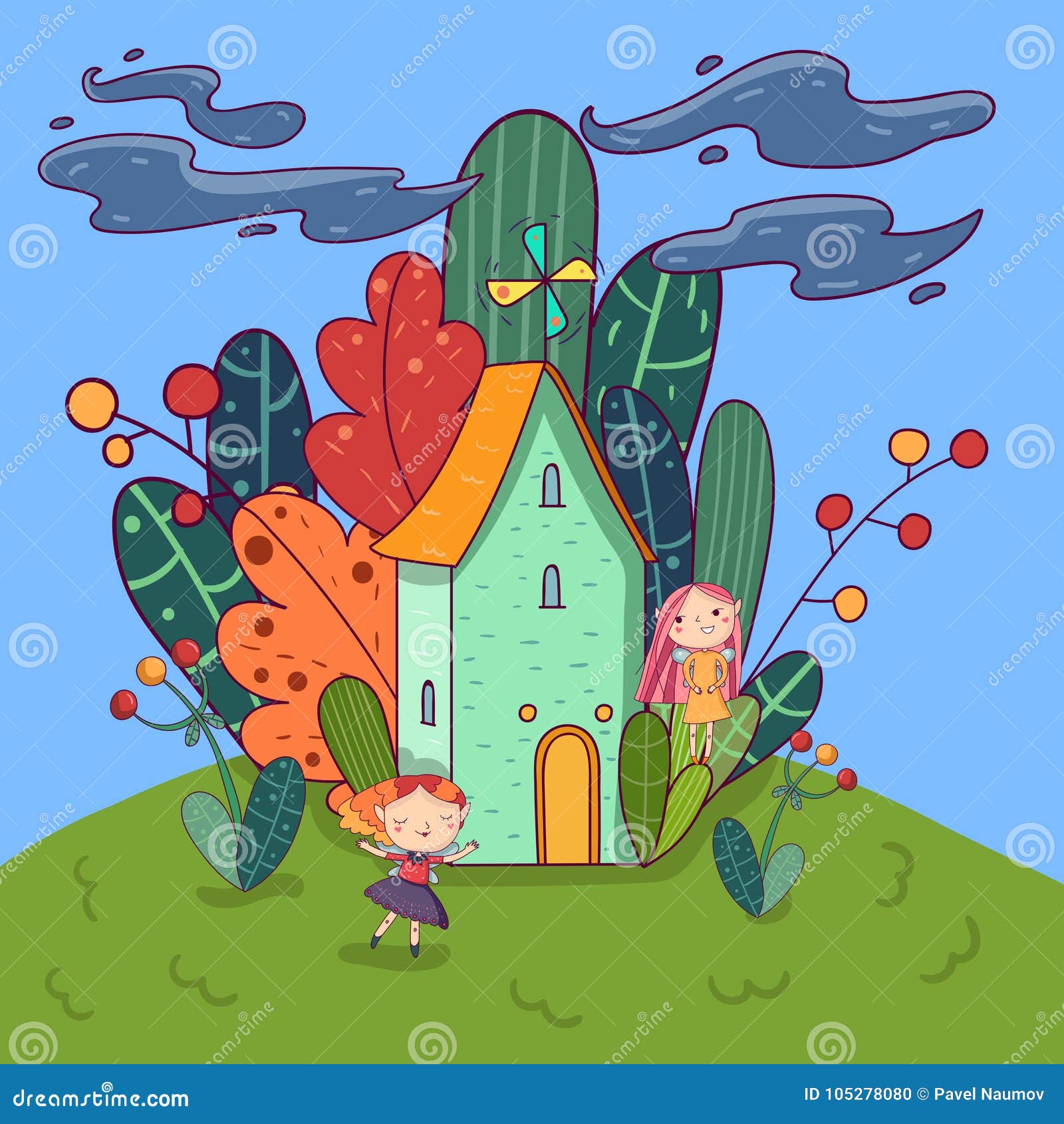 ilustração de desenhos animados coloridos de casa de moinho de