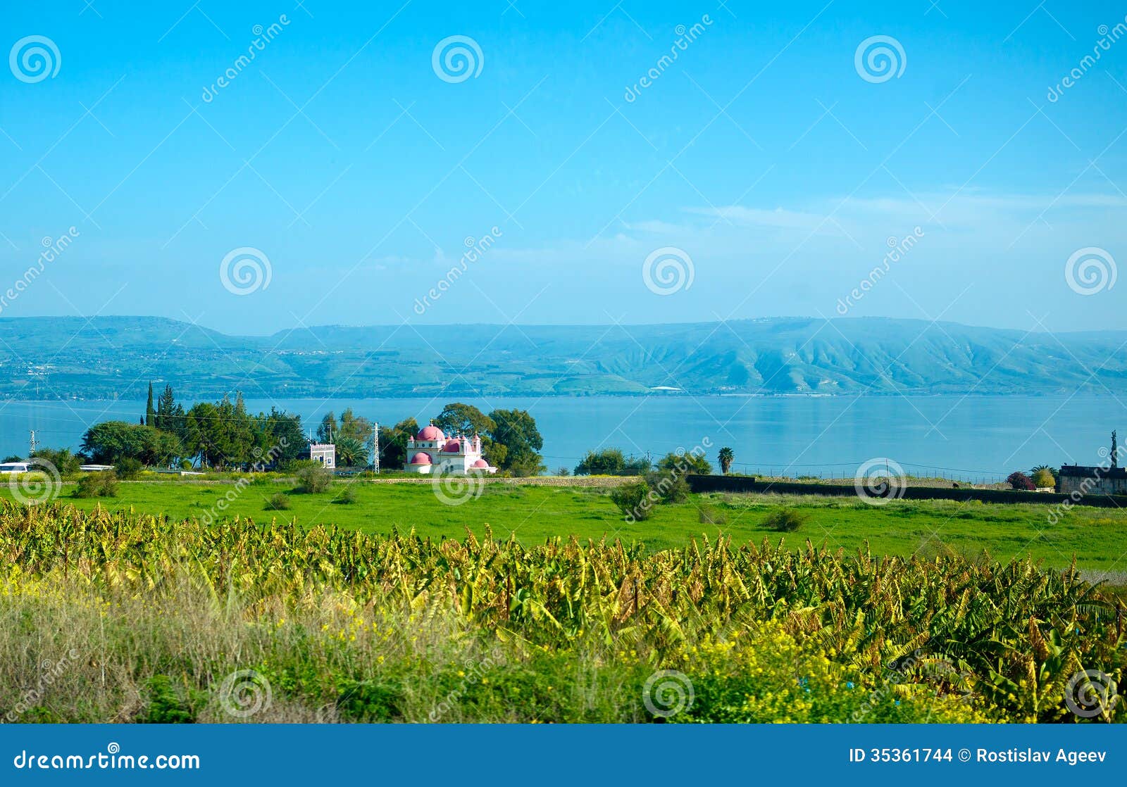 Paisagem do lago Kinneret - mar de Galilee, Israel