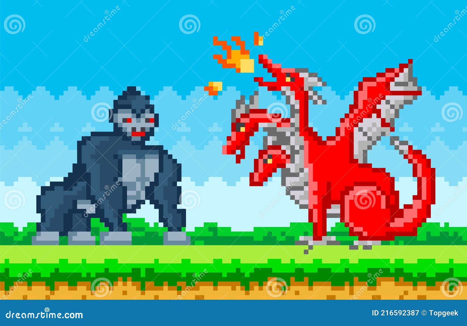 Jogo de vídeo de dragão personagem pixelizada