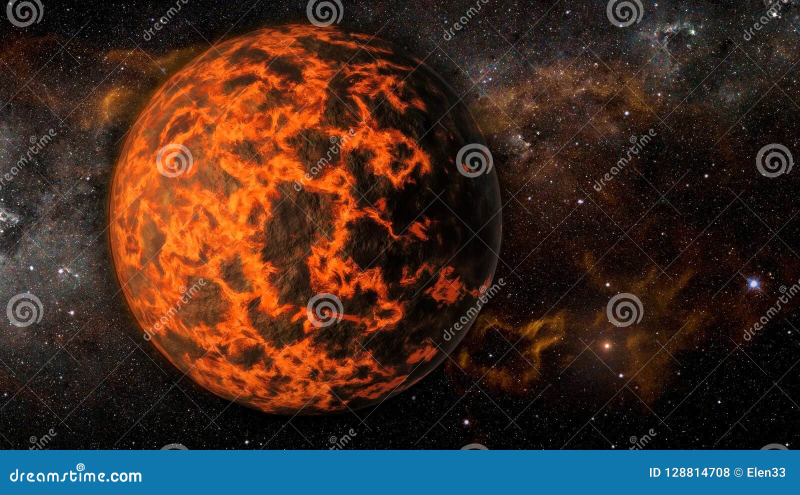 Paisagem no exoplanet extremamente quente do estrangeiro da fantasia. Ajardine no exoplanet extremamente quente do estrangeiro da fantasia com fundo flamejante da galáxia Elementos desta imagem fornecidos pela NASA
