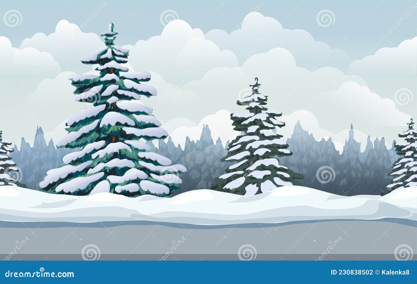 Paisaje De Invierno Fondo De Bosque. Ilustración De Dibujos Animados En  Invierno Frío Día Soleado Al Aire Libre. Naturaleza De La Stock de  ilustración - Ilustración de paralaje, cielo: 230838502