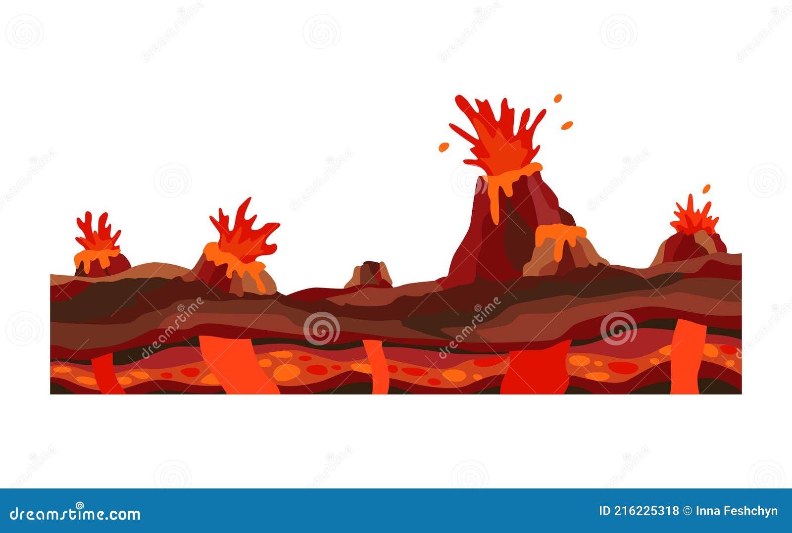 Paisaje De Juegos. Dibujos Animados Diseño Naturaleza. Paisaje Del Valle De  Los Volcanes Del Que Brota Lava Ilustración del Vector - Ilustración de  historieta, textura: 216225318