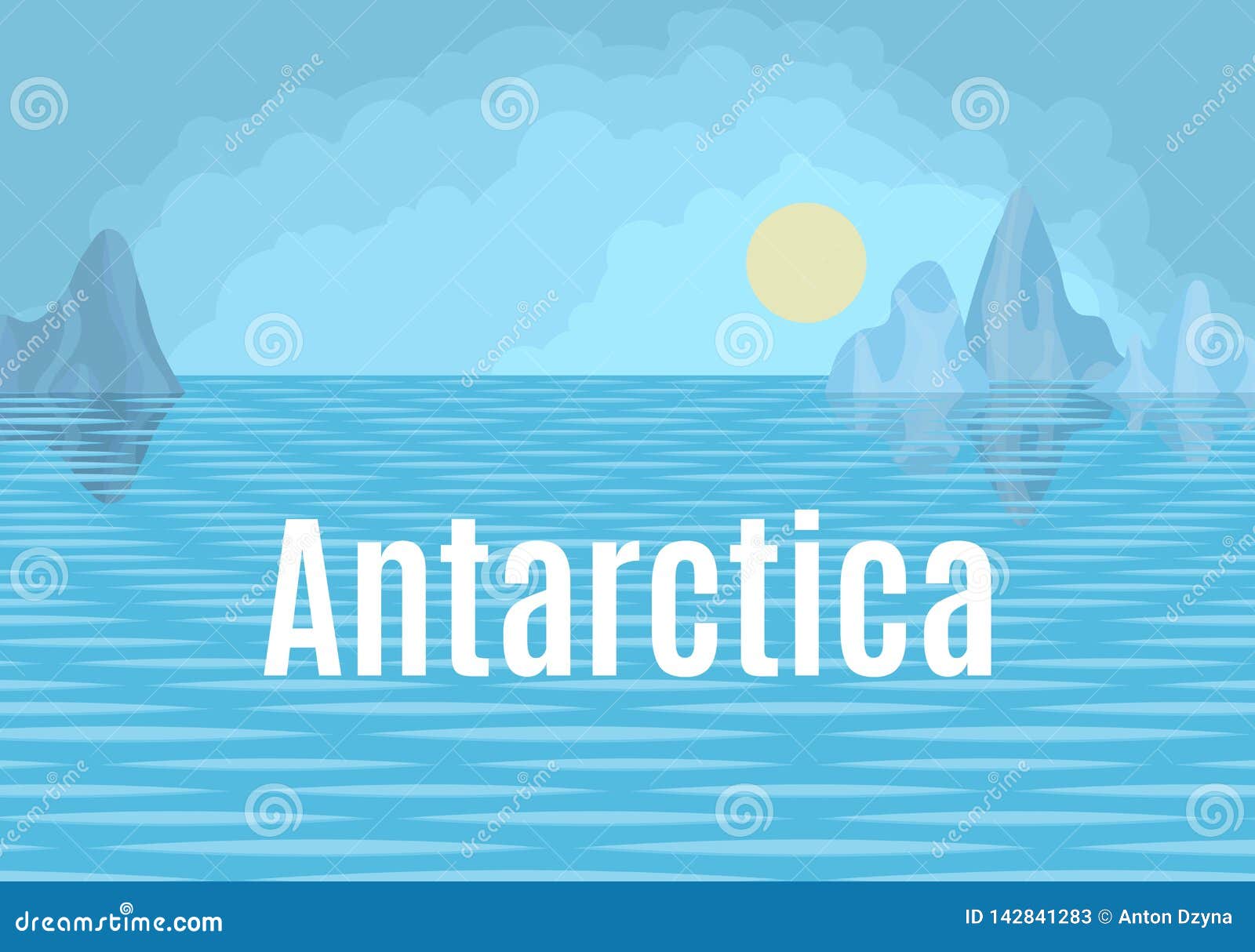 Paisaje Del Dibujo De La Antártida Con El Mar Y Masas De Hielo Flotante Stock de ilustración - Ilustración de cubo, lindo: 142841283