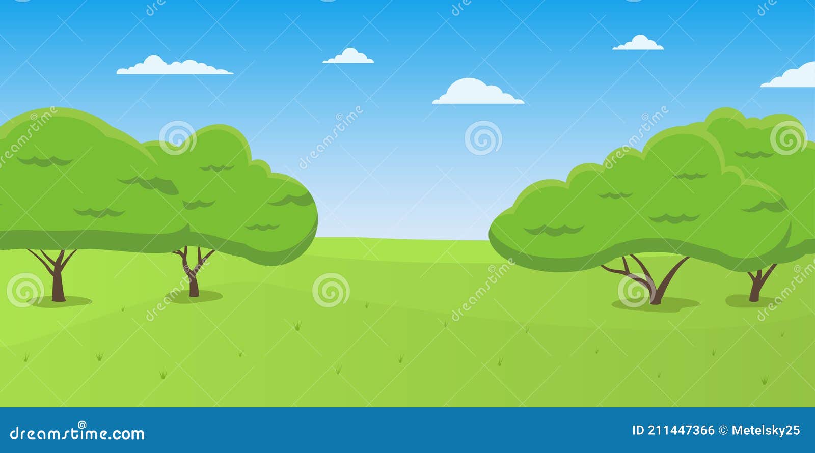 Paisaje Natural. Fondo De Parque De Dibujos Animados Con árboles De Hierba  Verde Y Cielo Azul. Ilustración Vectorial Ilustración del Vector -  Ilustración de travieso, historieta: 211447366