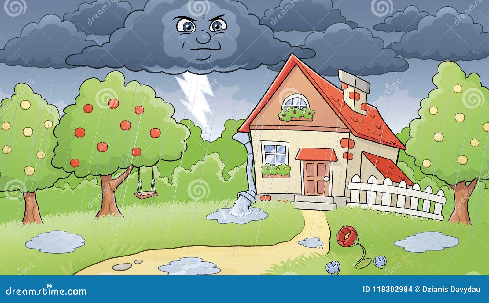 Paisaje rural lluvioso ilustración del vector. Ilustración de residencial - 118302984 Paisaje rural lluvioso ilustración del vector. Ilustración de residencial - 118302984