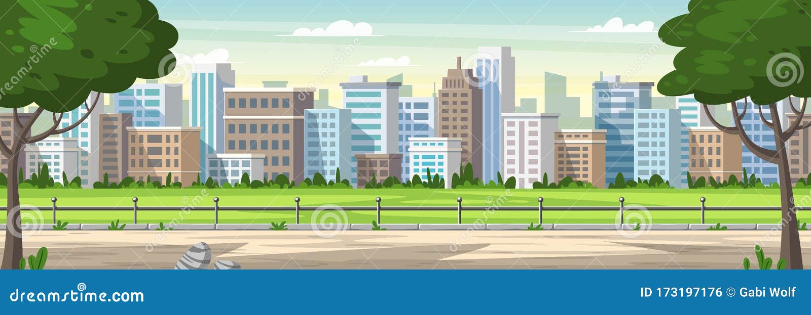 Paisaje urbano con parque ilustración del vector. Ilustración de cubo - 173197176 Paisaje urbano con parque ilustración del vector. Ilustración de cubo - 173197176