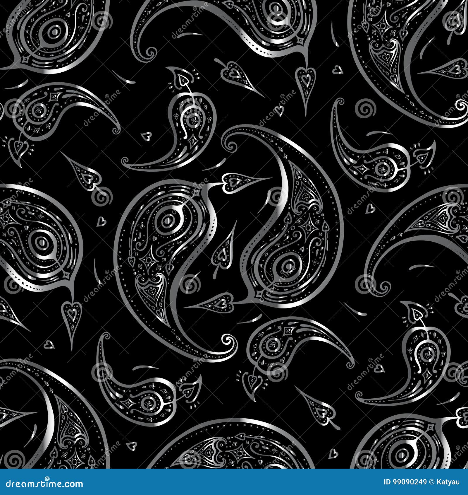 Paisley Beautiful Silver Seamless Background. Stock Illustration