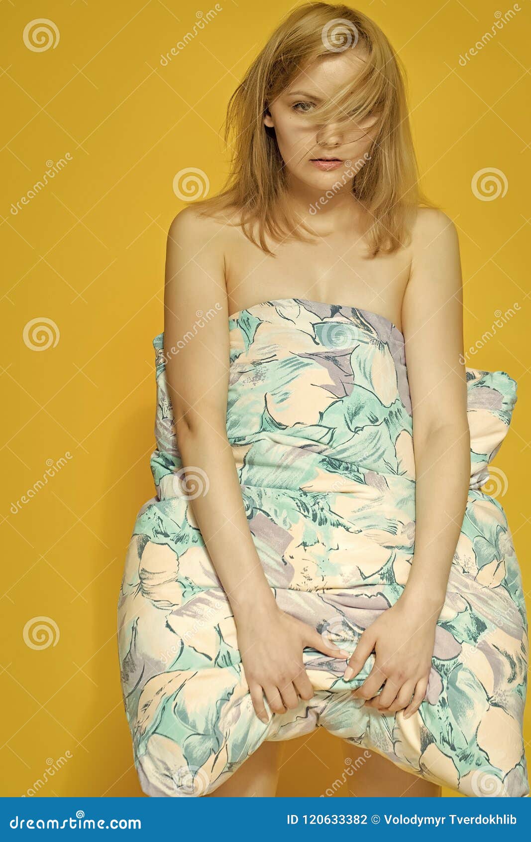 Pajama Party. Cute Woman with Pillow Stock Photo - Image of person