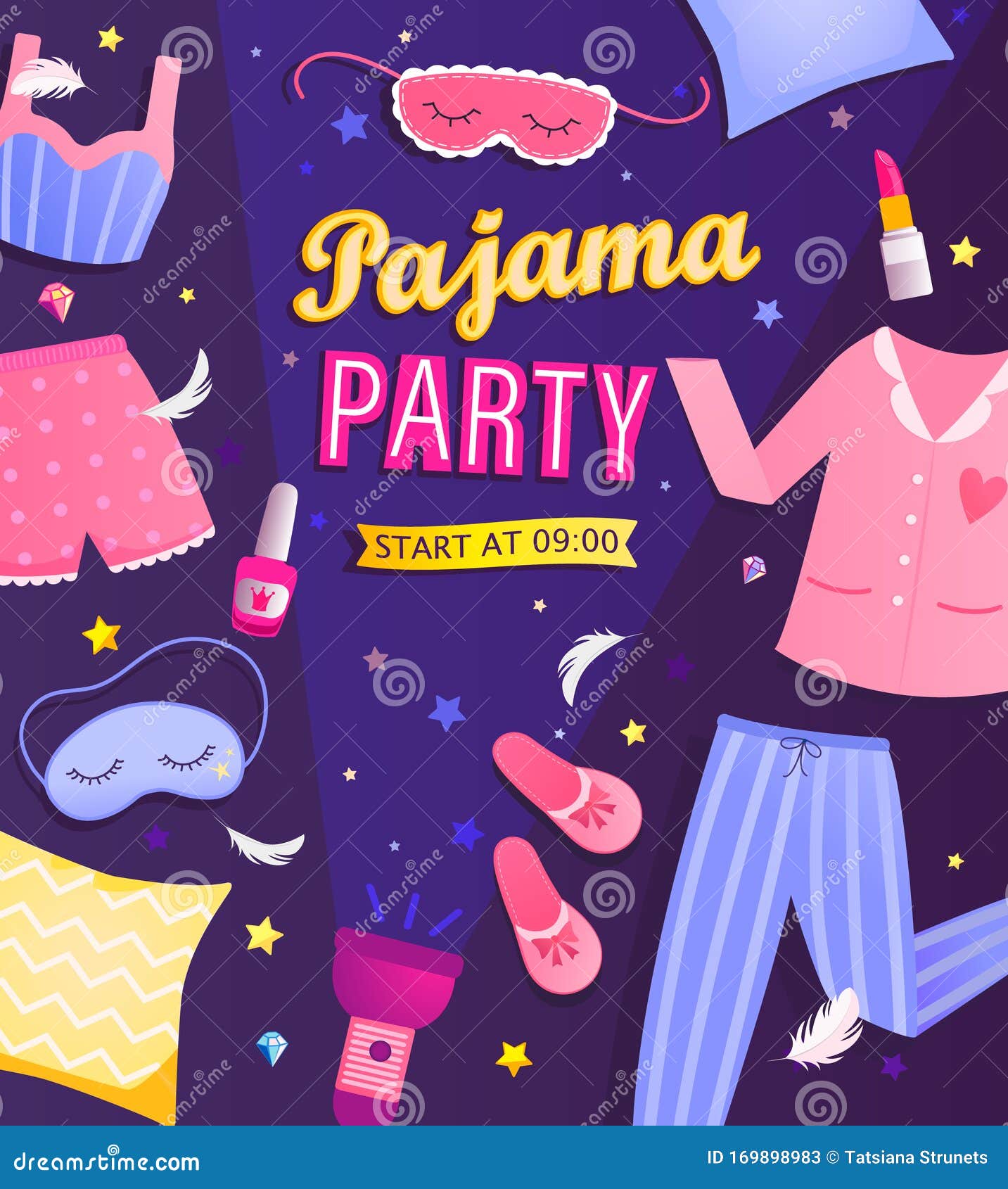 Pajama Party Invitation Poster Cartoon Vector