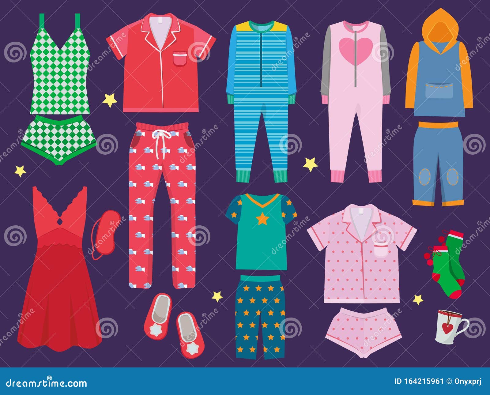 Pajamas Set. Sleeping Clothes Collection for Children and Adults ...