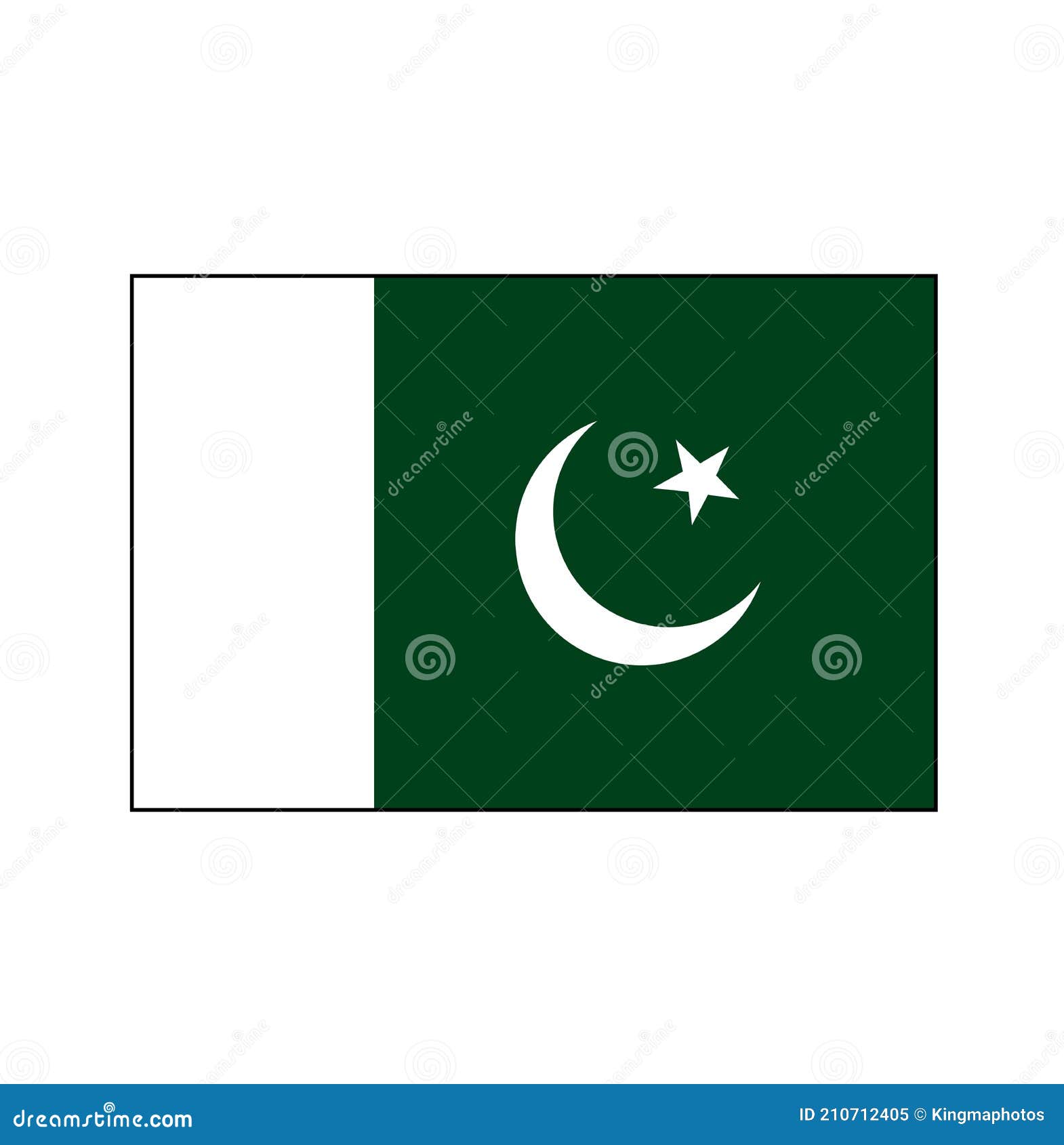 Pakistan Green Crescent Moon Flag Rectangle on Isolated White
