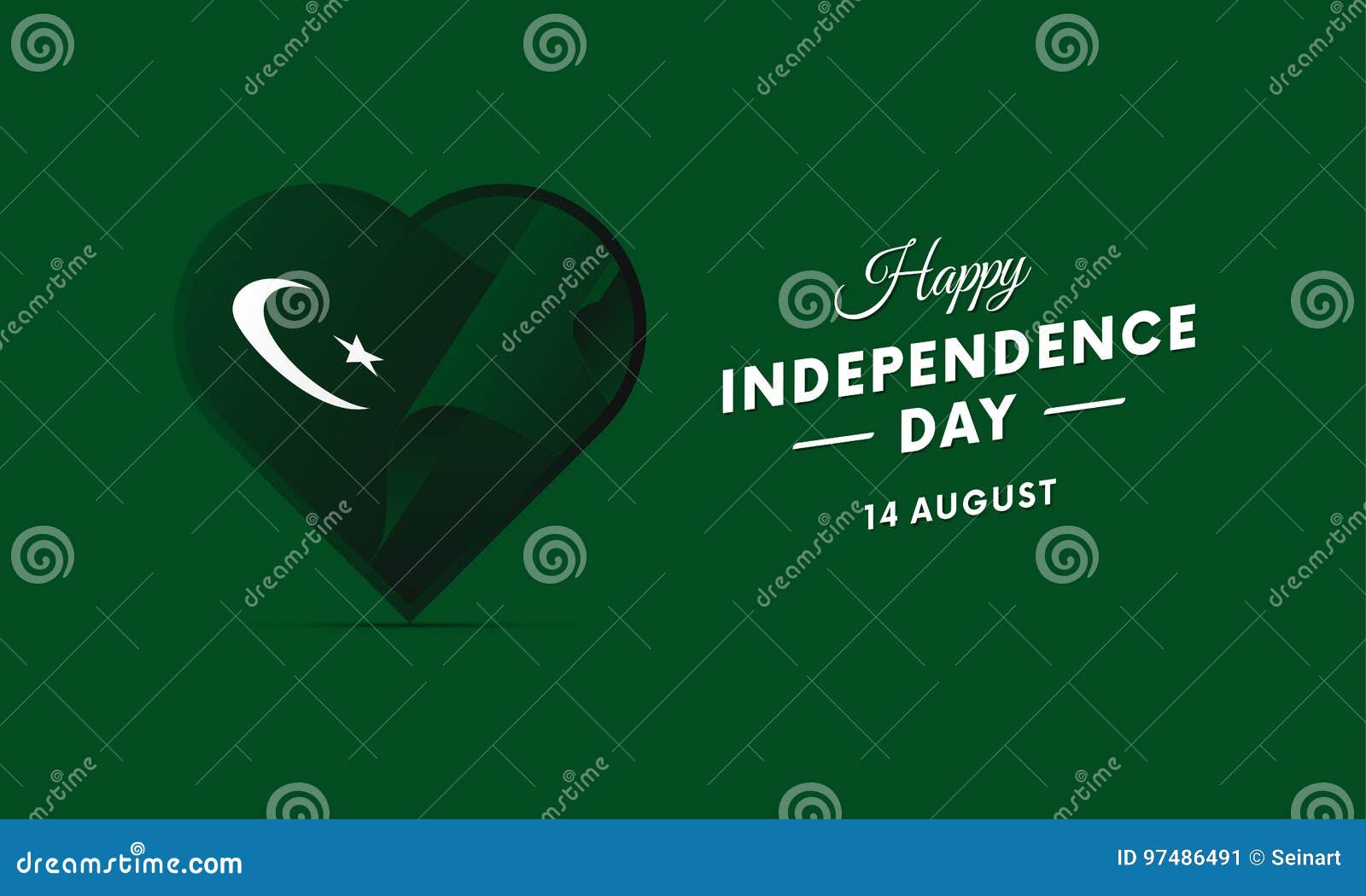 pakistan independence day. 14 august. waving flag in heart. .