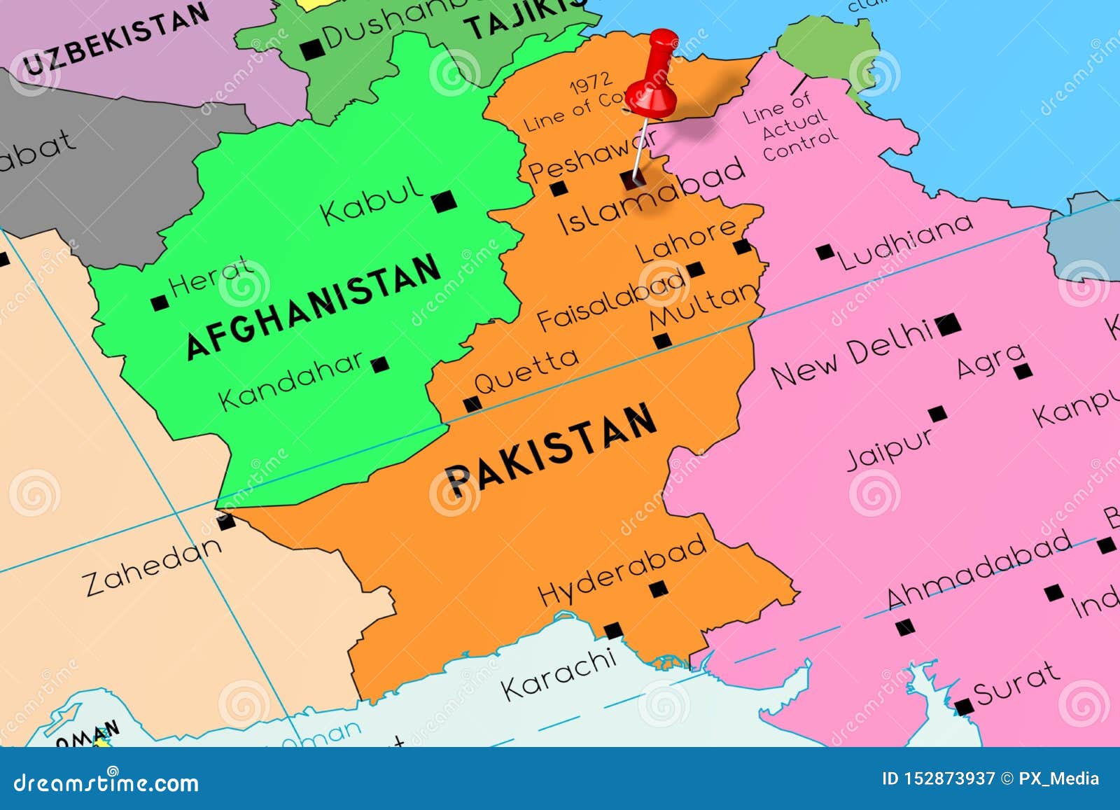 Pakistan, Islamabad - Capital City, Pinned On Political Map Royalty ...