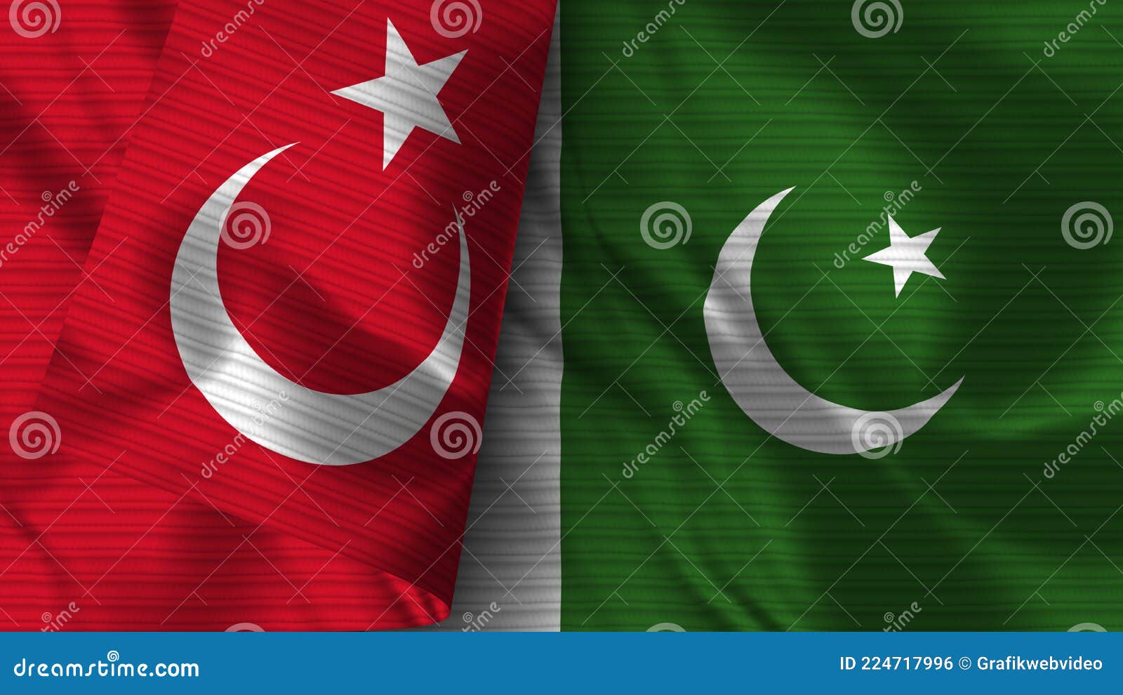 Pakistan and Turkey Realistic Flag â€“ Fabric Texture Illustration