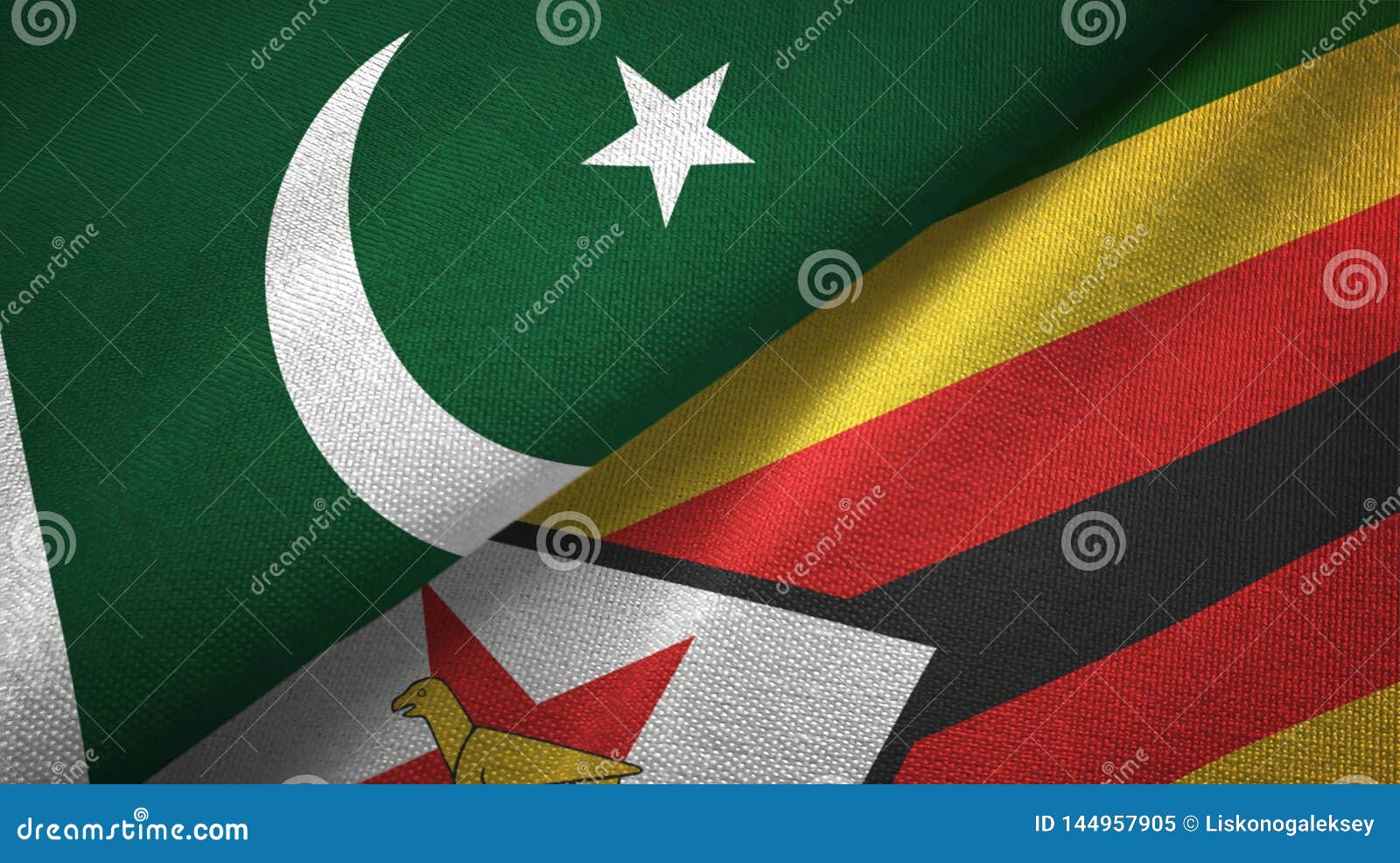 pakistan and zimbabwe two flags textile cloth, fabric texture