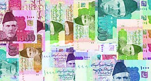 Pakistani Rupee 1000 PKR Banknotes Abstract Color Mosaic Pattern Stock 