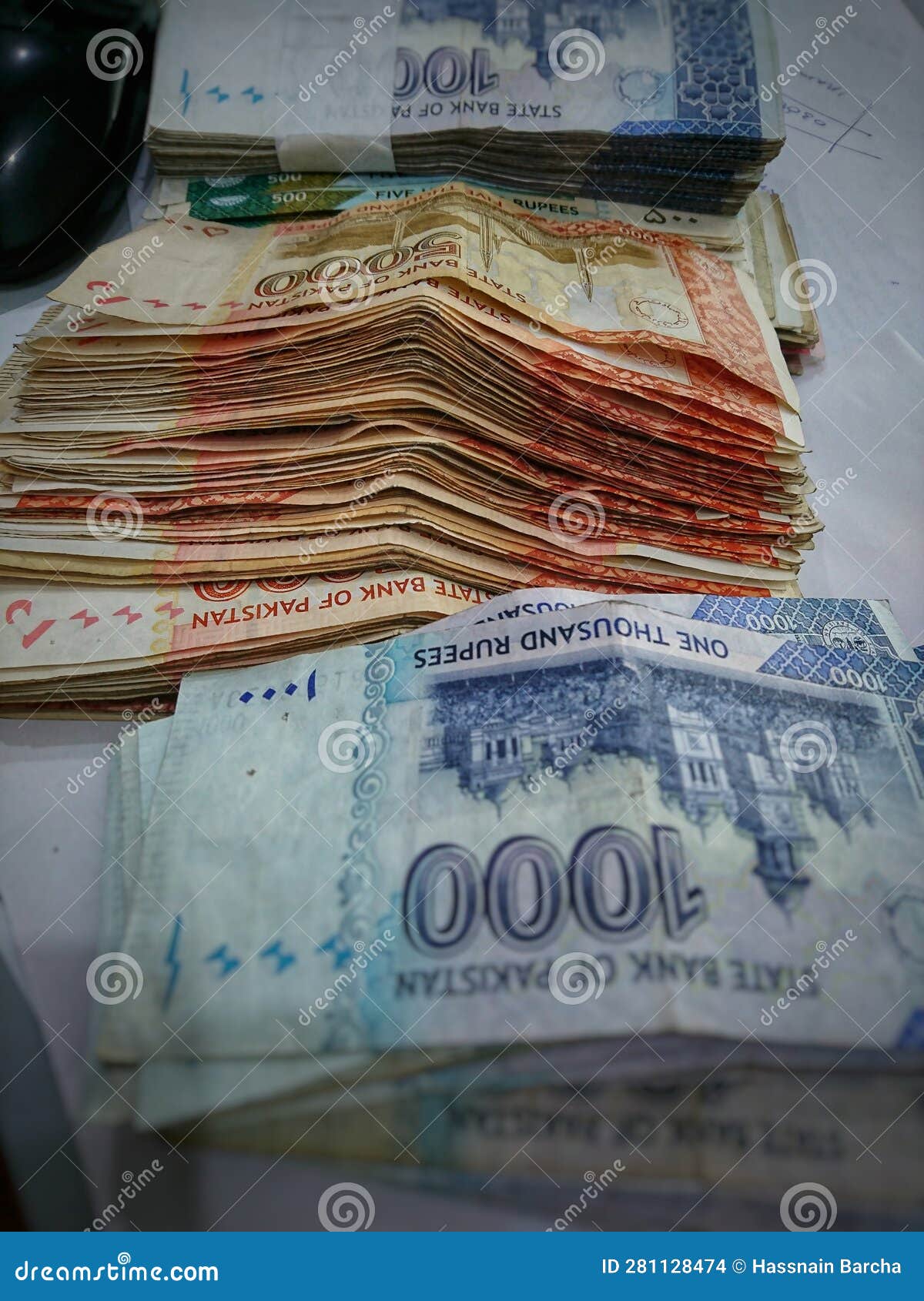 Pakistani Rupees Notes Bundle 500,1000 and 5000 on the Table. Partially  Blurred Background Editorial Stock Image - Image of partially, background:  281128474
